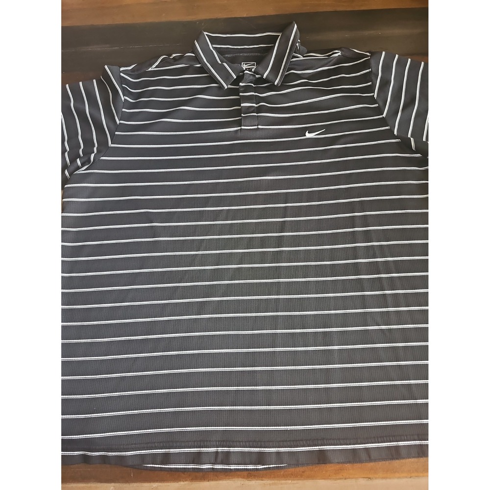 Nike Performance Men's XL Black White Striped Golf Polo Shirt Dri Fit Swoosh0066